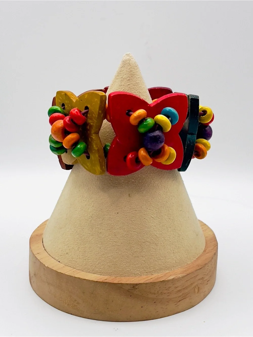 Chunky Boho Multicolor Wooden Flower Stretch Statement Bracelet